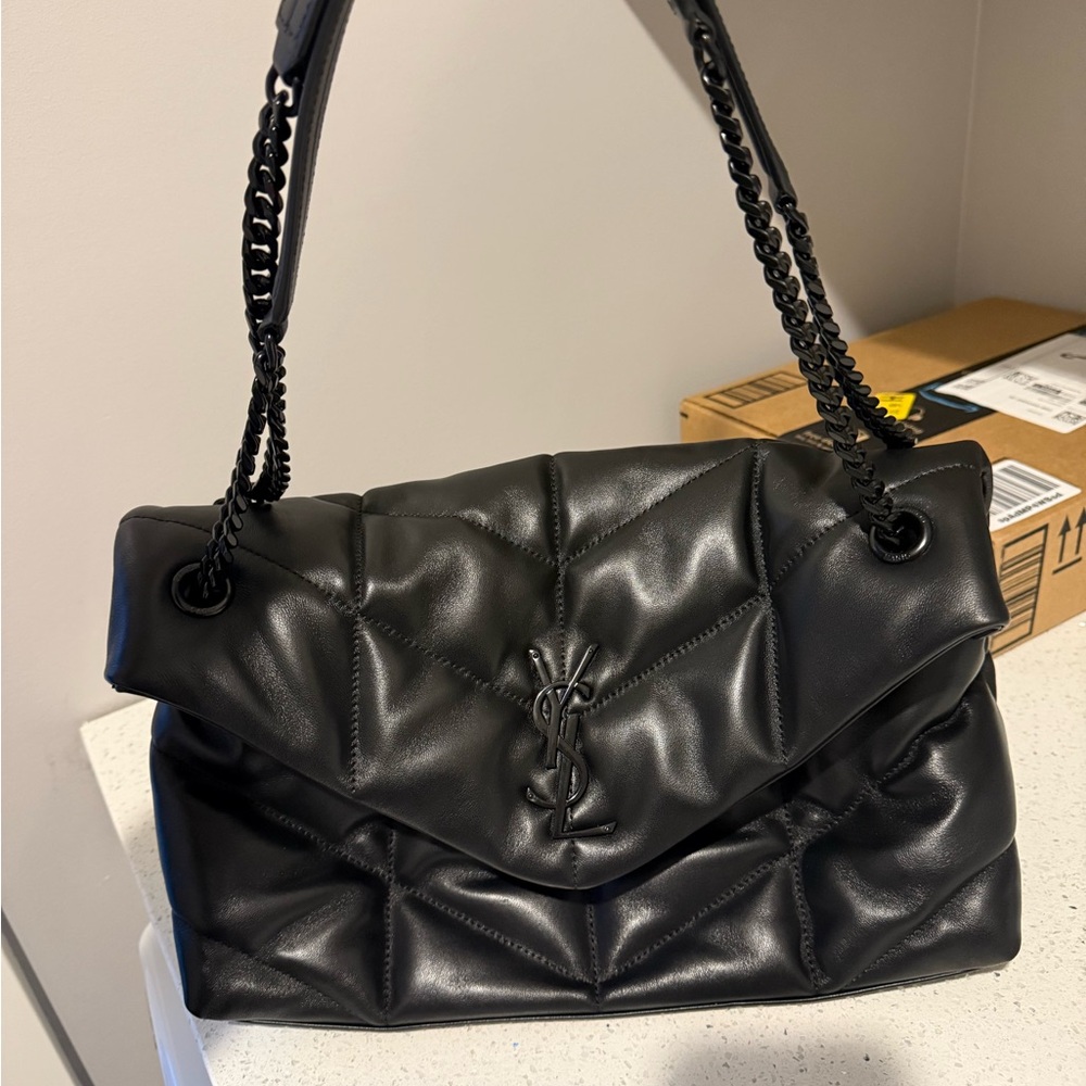 Yves Saint Laurent Black Puffer Leather Shoulder Bag